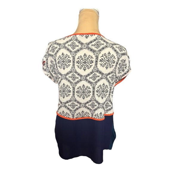 THML Womens Navy bottom Orange Trim Navy print on White Dolman Boho Medi… - Picture 4 of 6